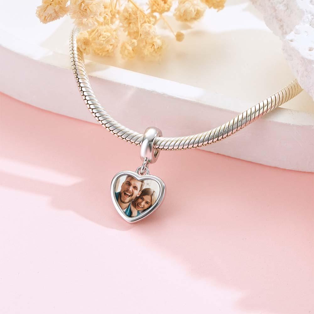Custom Photo Engravable Name Heart Pendant Dangle Charm - yournamenecklaceuk