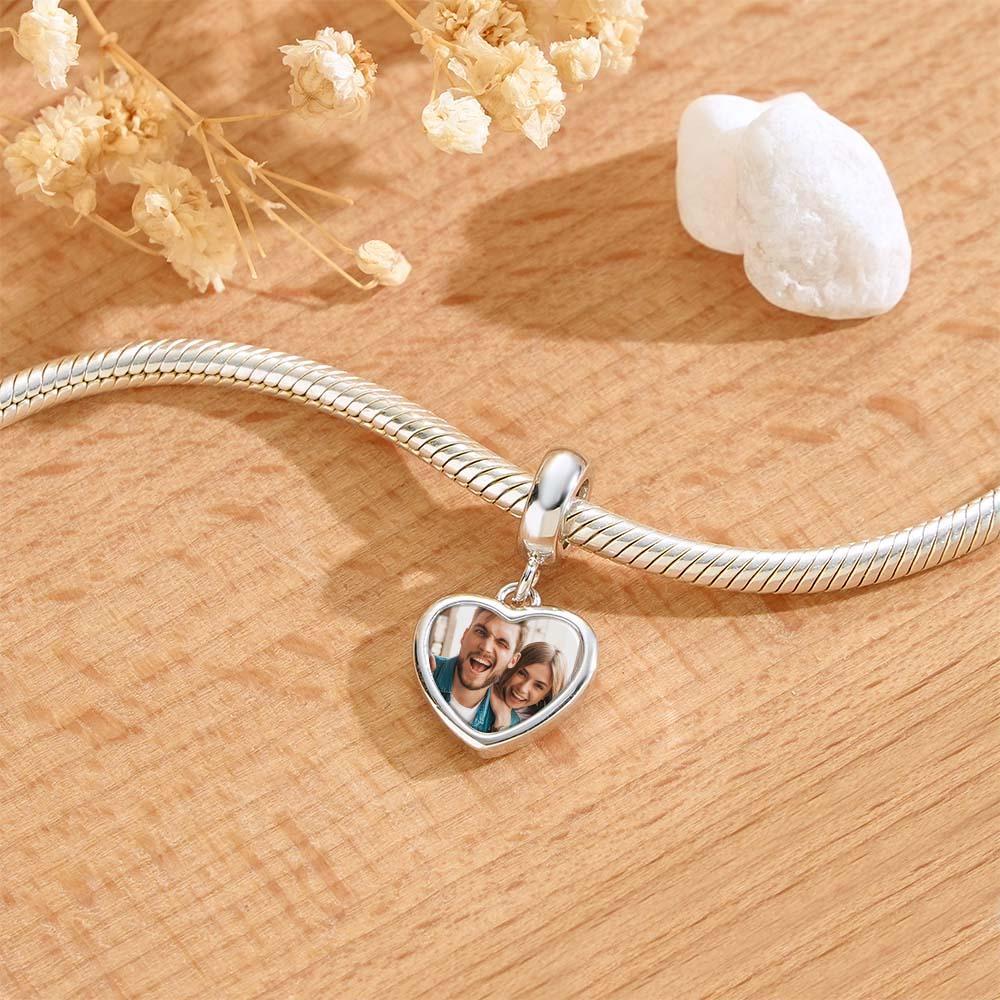 Custom Photo Engravable Name Heart Pendant Dangle Charm - yournamenecklaceuk
