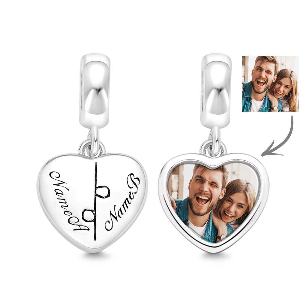 Custom Photo Engravable Name Heart Pendant Dangle Charm - yournamenecklaceuk