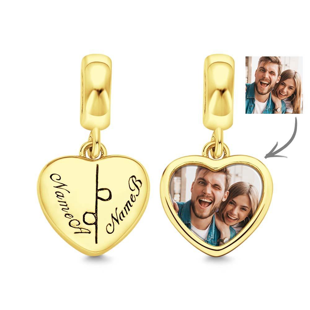 Custom Photo Engravable Name Heart Pendant Dangle Charm - yournamenecklaceuk
