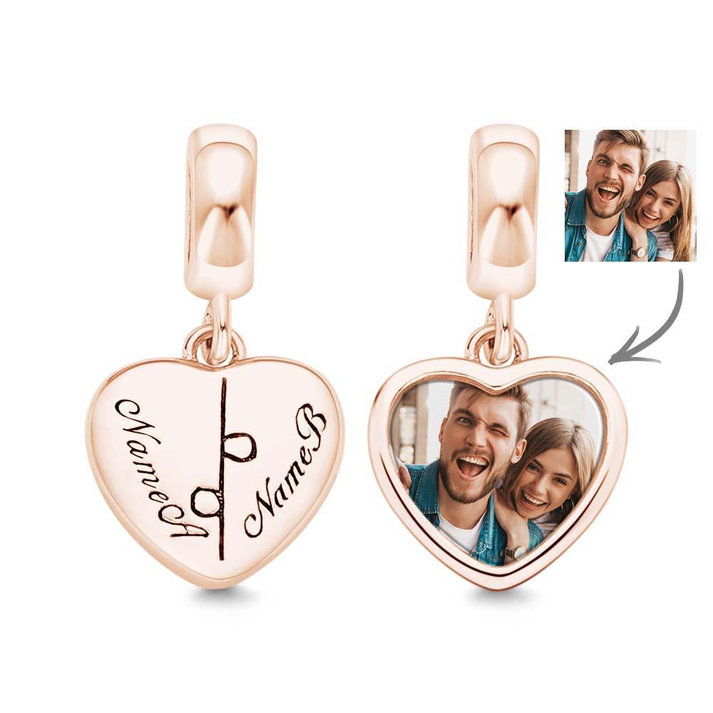 Custom Photo Engravable Name Heart Pendant Dangle Charm - yournamenecklaceuk