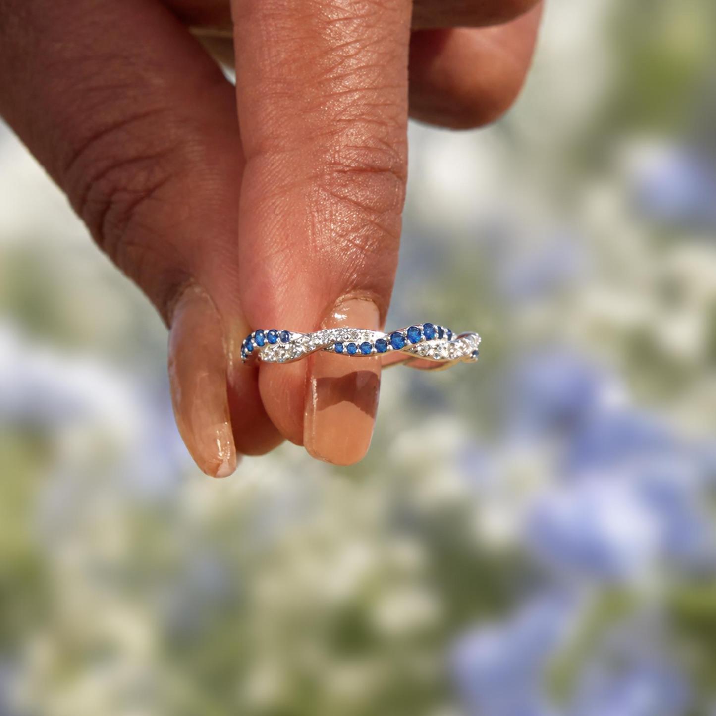 Personalized Two Birthstone Twisted Wave Ring Custom Wavy Promise Ring Interlocking Wave Gemstone Statement Ring -  NameNecklaceUK