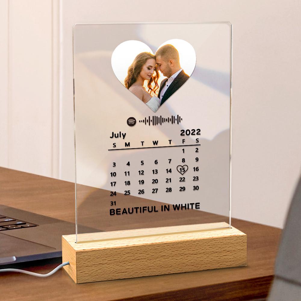 Custom Spotify Code Music Calendar Night Light Plaque With Engraved Word Perfect Christmas Gift - yournamenecklaceuk