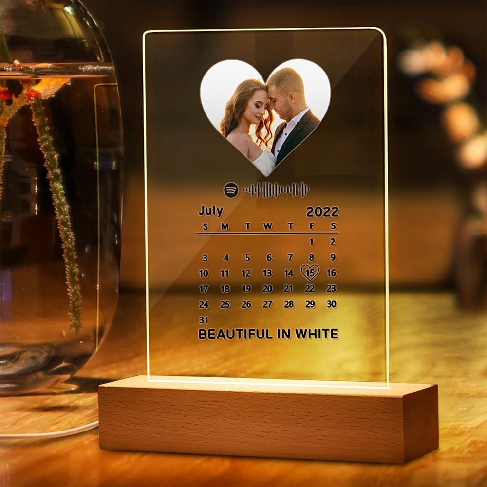 Custom Spotify Code Music Calendar Night Light Plaque With Engraved Word Perfect Christmas Gift - yournamenecklaceuk