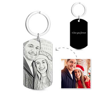 Photo Engraved Tag Key Chain With Engraving Black Christmas Gifts