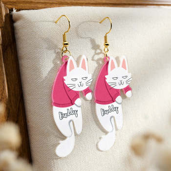 Custom Cat Earrings Personalized Name and Cat Breed with Clothes Ear Studs Anti Allergy Gifts for Her - yournamenecklaceuk