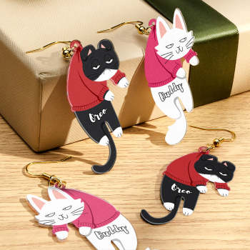 Custom Cat Earrings Personalized Name and Cat Breed with Clothes Ear Studs Anti Allergy Gifts for Her - yournamenecklaceuk