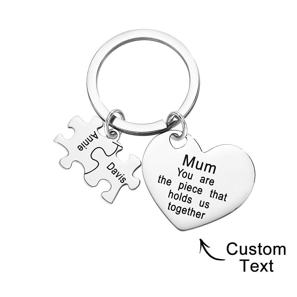 Engraved Puzzle Heart Shaped Keychain Personalized Key Ring Mother's Day Gift - yournamenecklaceuk