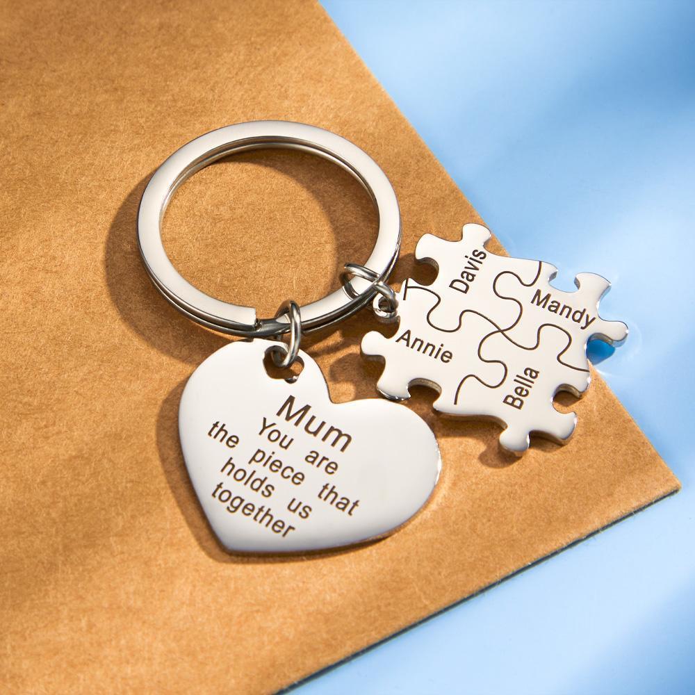 Engraved Puzzle Heart Shaped Keychain Personalized Key Ring Mother's Day Gift - yournamenecklaceuk