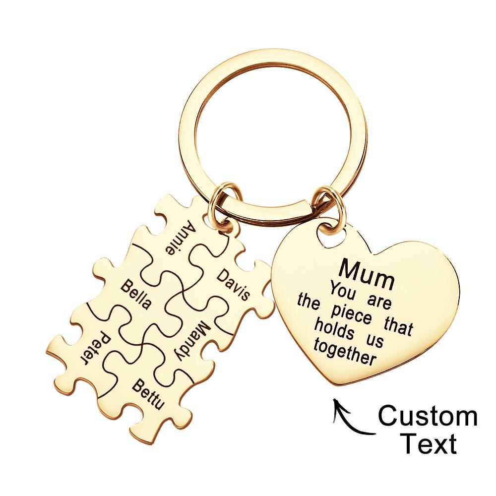 Engraved Puzzle Heart Shaped Keychain Personalized Key Ring Mother's Day Gift - yournamenecklaceuk
