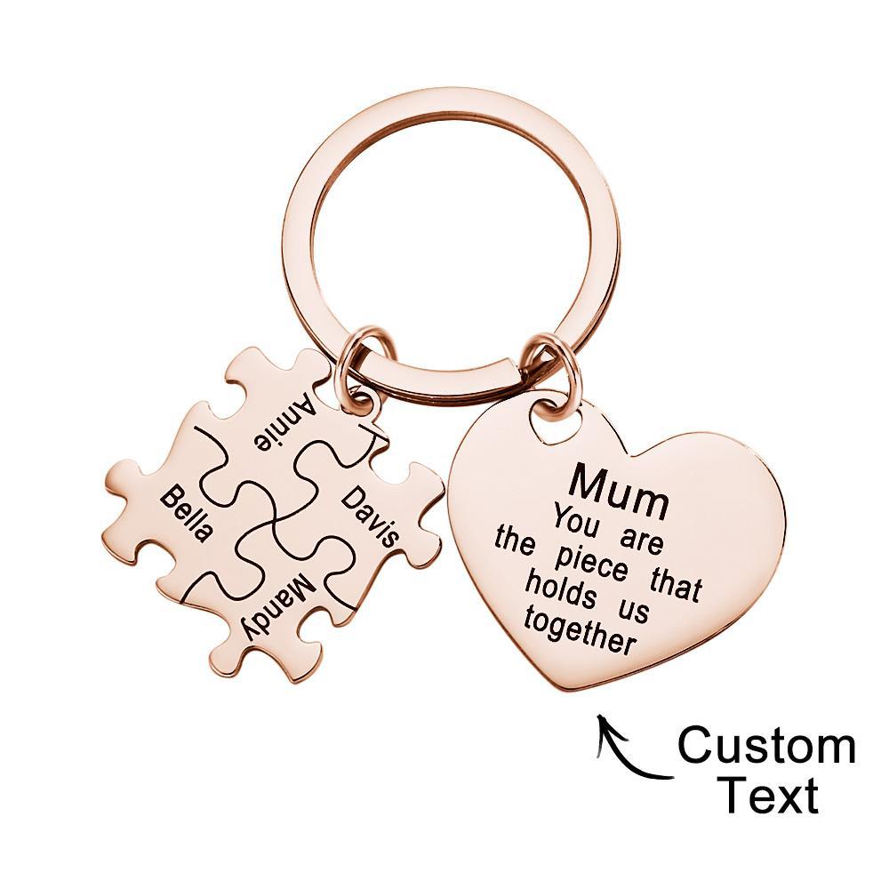 Engraved Puzzle Heart Shaped Keychain Personalized Key Ring Mother's Day Gift - yournamenecklaceuk