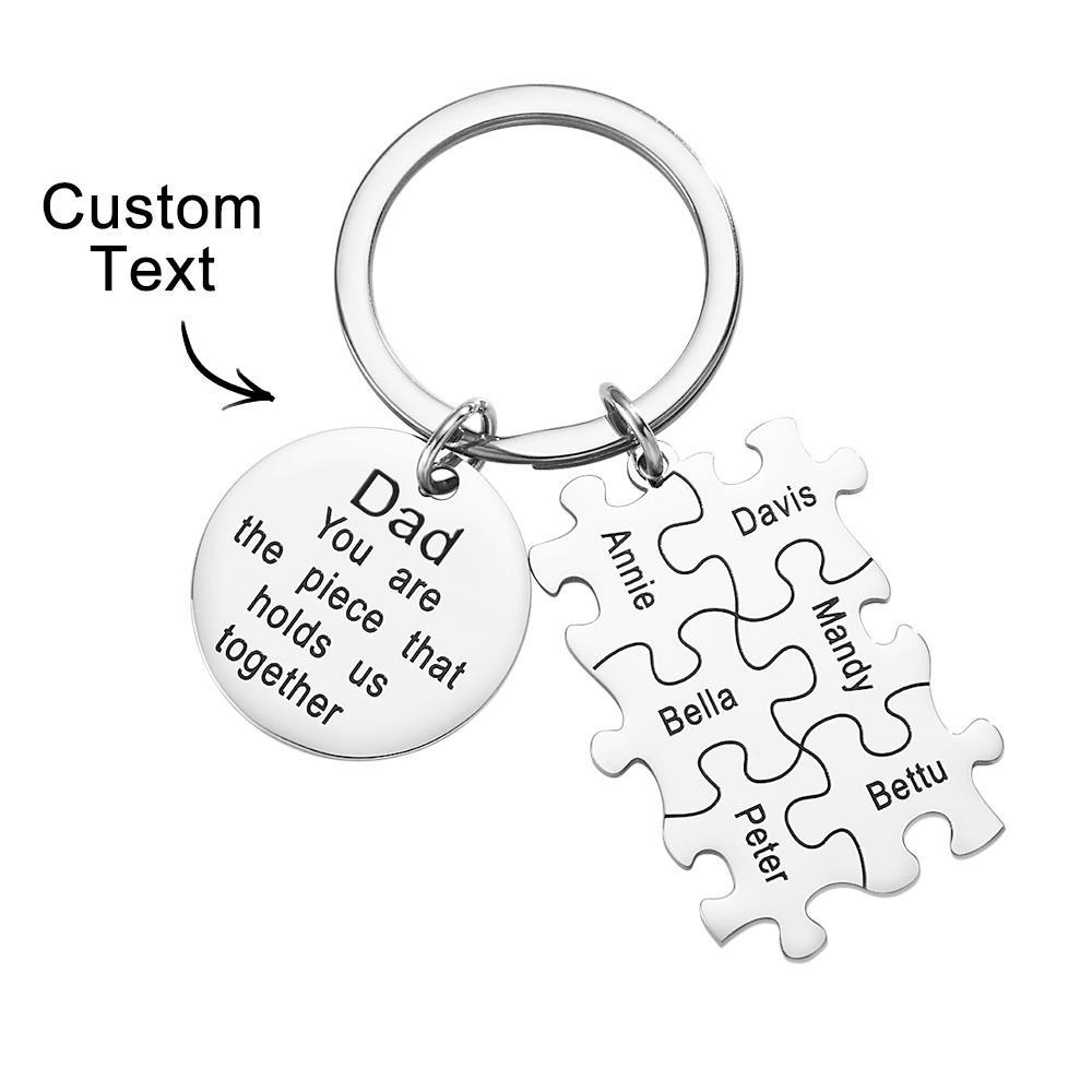 Engraved Puzzle Circle Keychain Personalized Key Ring Father's Day Gift - yournamenecklaceuk