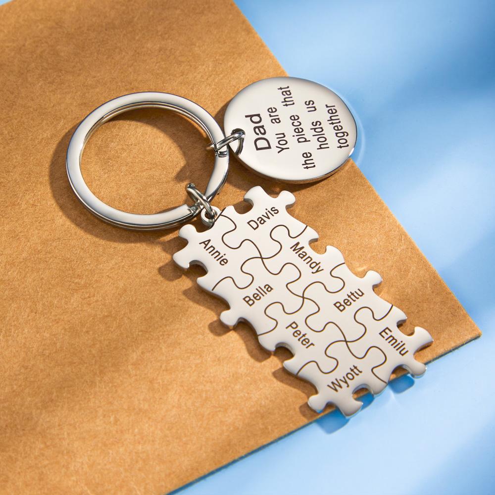 Engraved Puzzle Circle Keychain Personalized Key Ring Father's Day Gift - yournamenecklaceuk