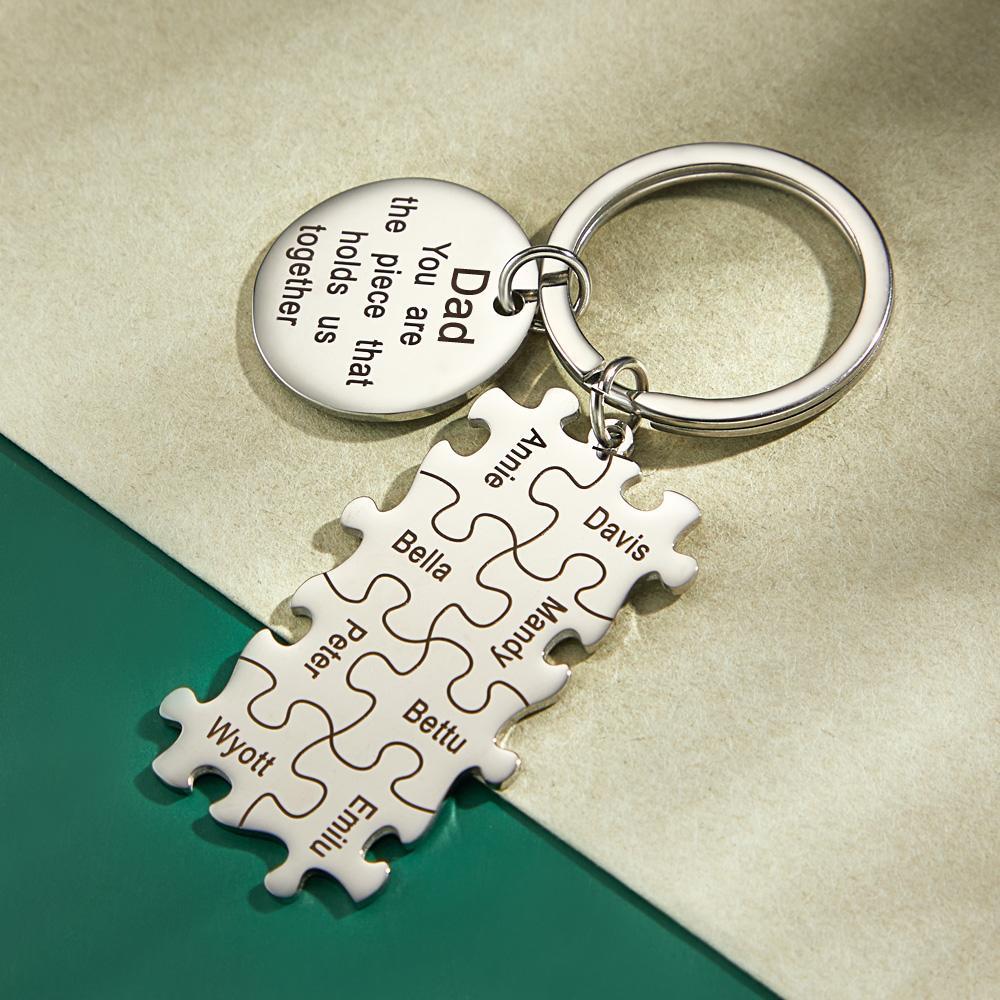 Engraved Puzzle Circle Keychain Personalized Key Ring Father's Day Gift - yournamenecklaceuk