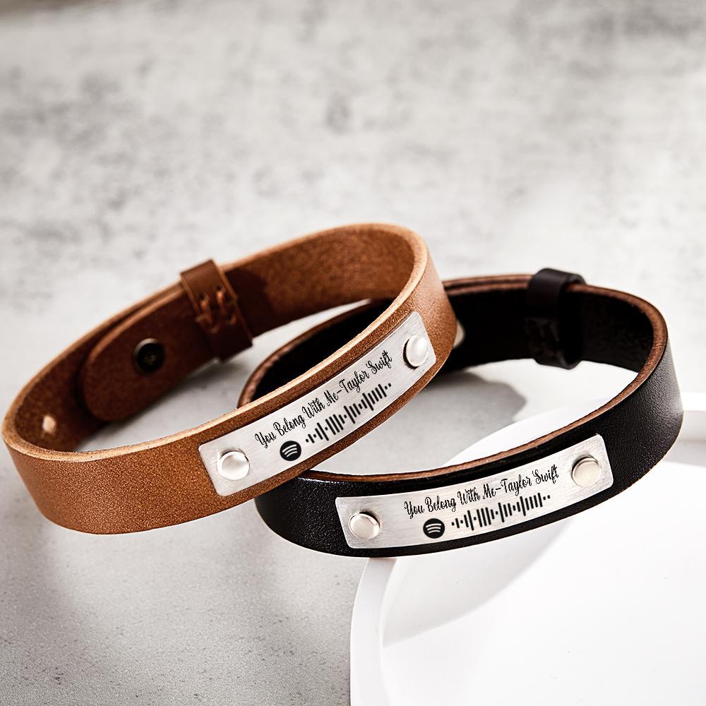 Custom Soundwaves Bracelet Leather Creative Music Gifts - yournamenecklaceuk