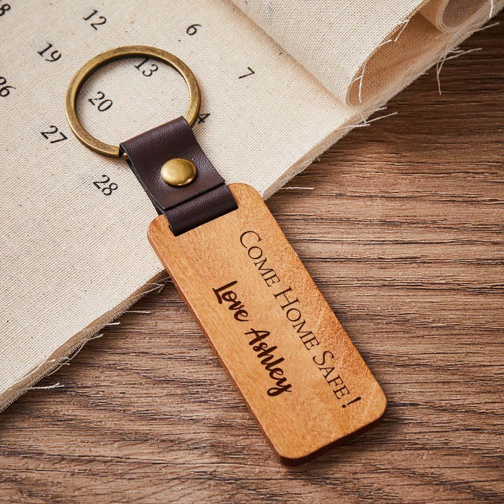 Scannable Spotify Code Wood Keychain Engraved COME HOME SAFE Keychain Father's Day Gifts - yournamenecklaceuk