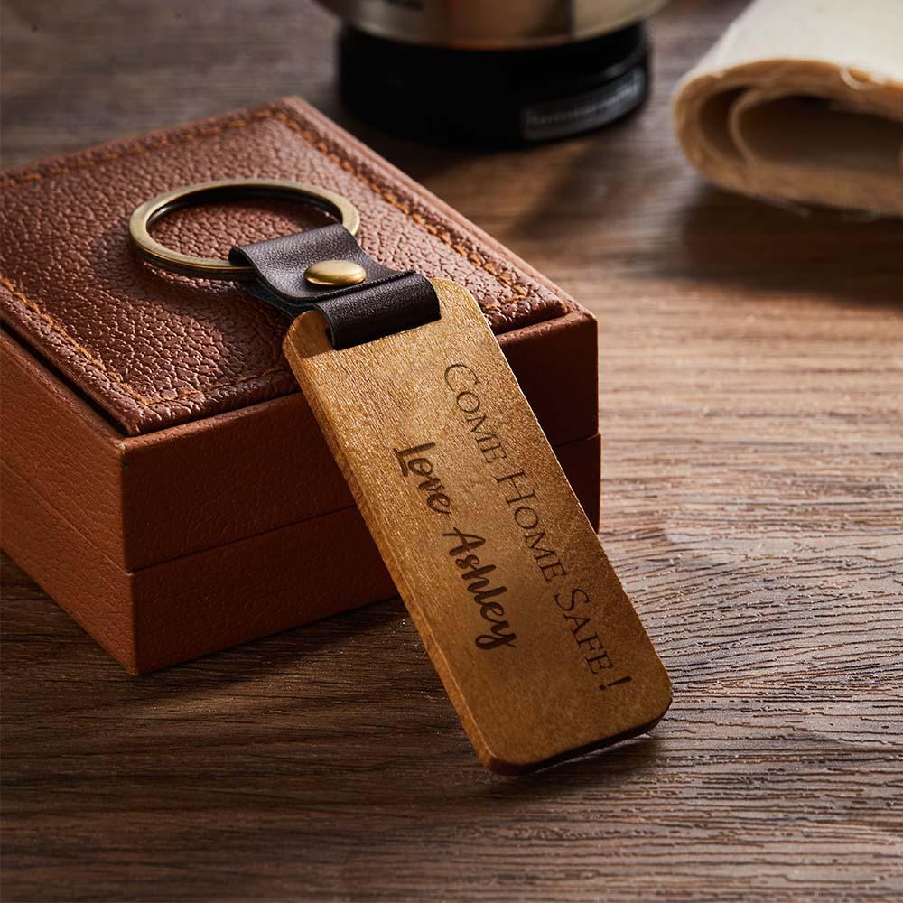 Scannable Spotify Code Wood Keychain Engraved COME HOME SAFE Keychain Father's Day Gifts - yournamenecklaceuk