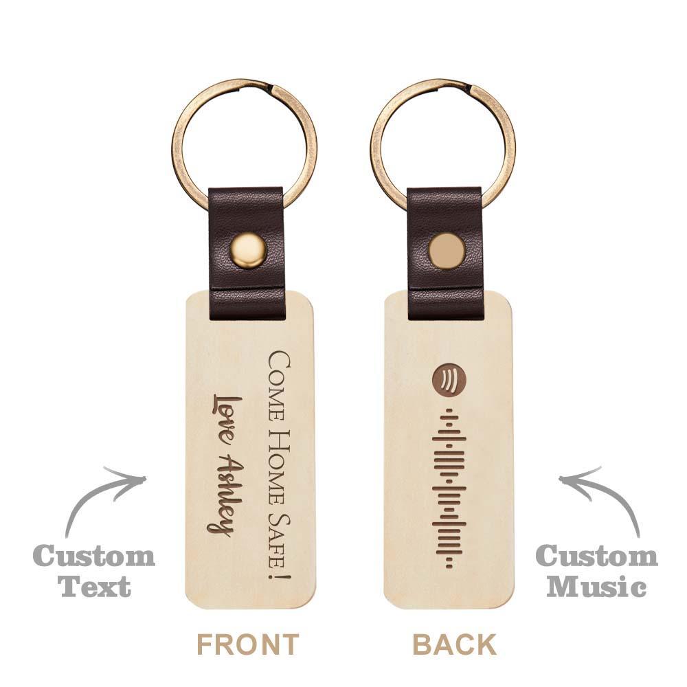 Scannable Spotify Code Wood Keychain Engraved COME HOME SAFE Keychain Father's Day Gifts - yournamenecklaceuk