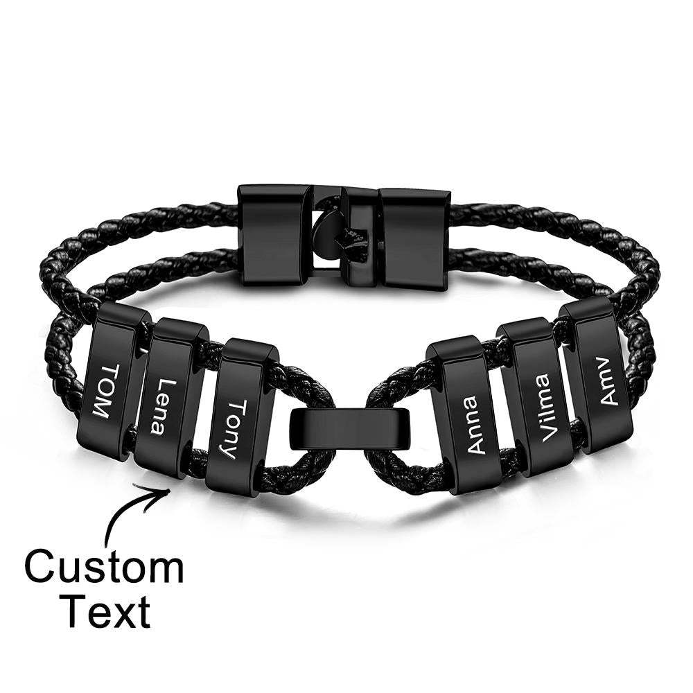 Engraved Beads Leather Bracelet Custom Letter Name Bracelet Father's Day Gift - yournamenecklaceuk