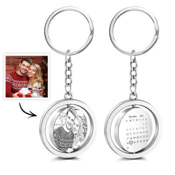 Custom Photo Calendar Keychain Rotate Special Date Couple Christmas Gift - yournamenecklaceuk