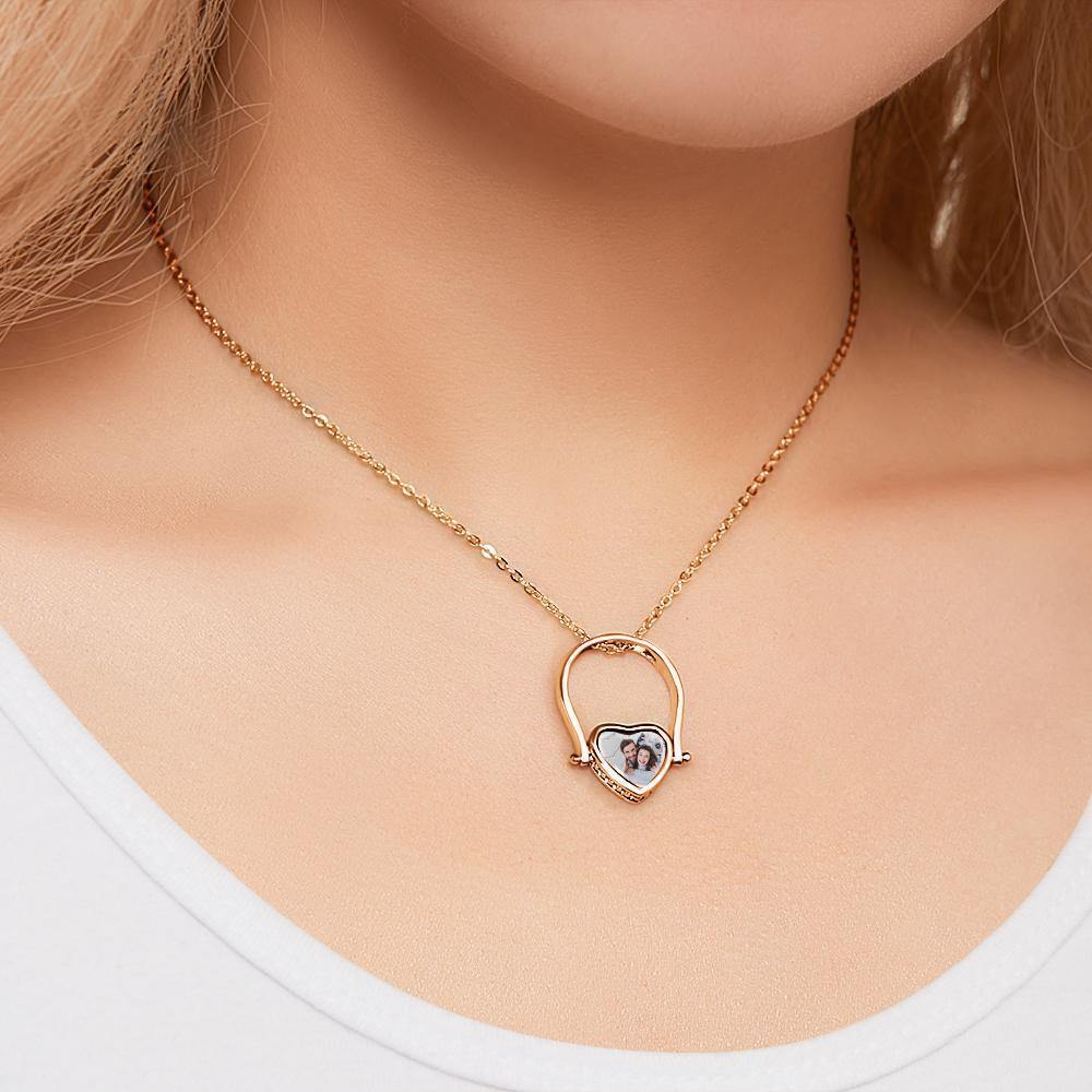 Custom Photo Necklace, Photo Ring Memorial Gifts Dual-use (Ring Size 5#) Rose Gold Plated Silver - yournamenecklaceuk
