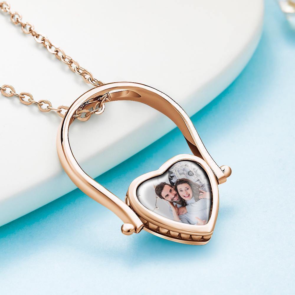 Custom Photo Necklace, Photo Ring Memorial Gifts Dual-use (Ring Size 5#) Rose Gold Plated Silver - yournamenecklaceuk