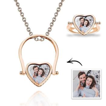 Custom Photo Necklace, Photo Ring Memorial Gifts Dual-use (Ring Size 5#) Rose Gold Plated Silver - yournamenecklaceuk