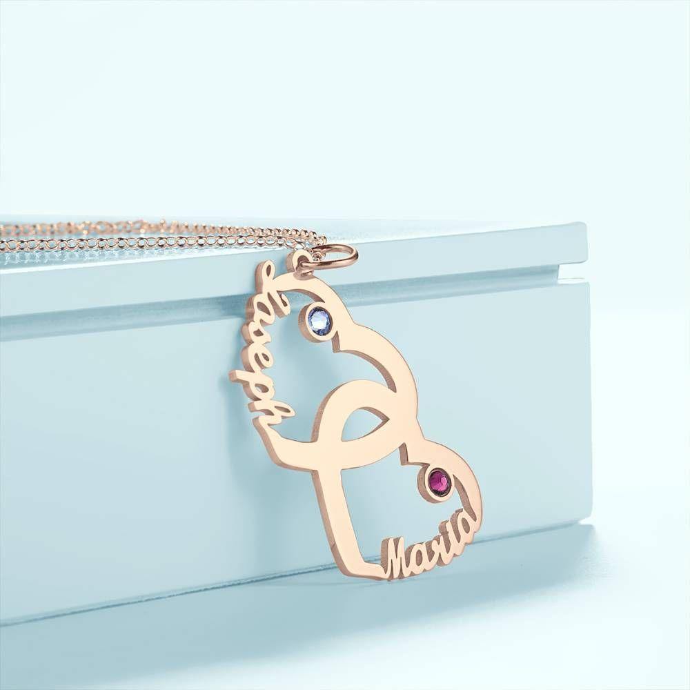 Custom Birthstone Necklace, Name Necklace Heart-shaped Rose Gold Plated - Silver - yournamencklaceuk