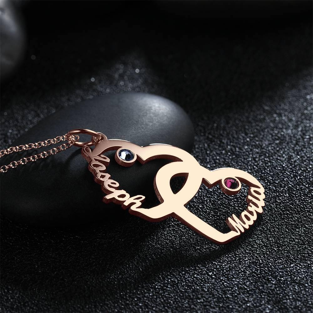 Custom Birthstone Necklace, Name Necklace Heart-shaped Rose Gold Plated - Silver - yournamencklaceuk