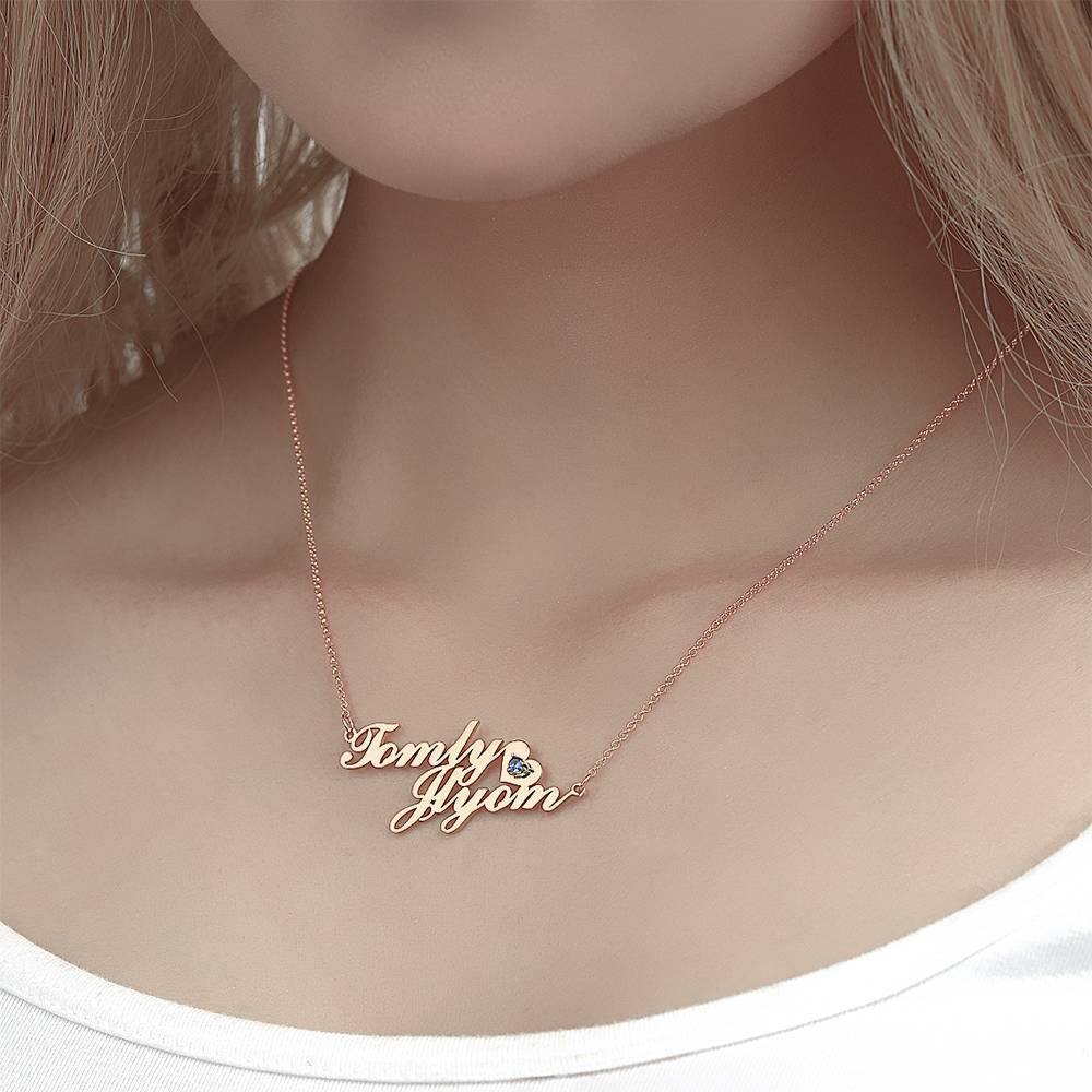 Name Necklace with Birthstone Little Heart Necklace Rose Gold Plated - Silver - yournamencklaceuk