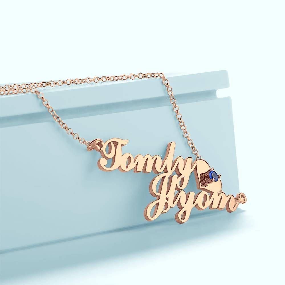 Name Necklace with Birthstone Little Heart Necklace Rose Gold Plated - Silver - yournamencklaceuk