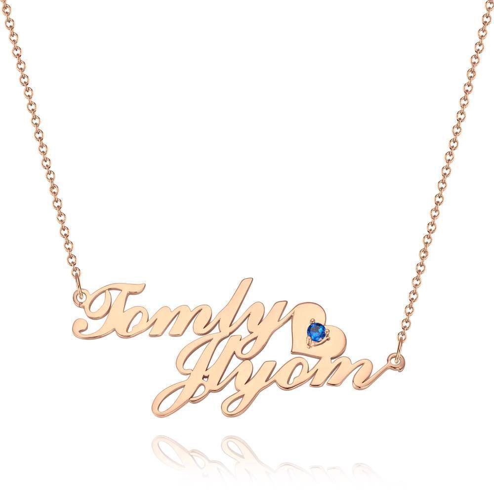 Name Necklace with Birthstone Little Heart Necklace Rose Gold Plated - Silver - yournamencklaceuk