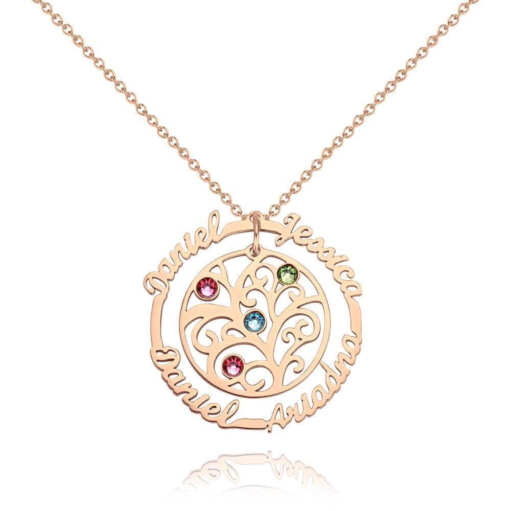 Custom Name Necklace with Birthstones, Family Tree Necklace Silver - yournamencklaceuk
