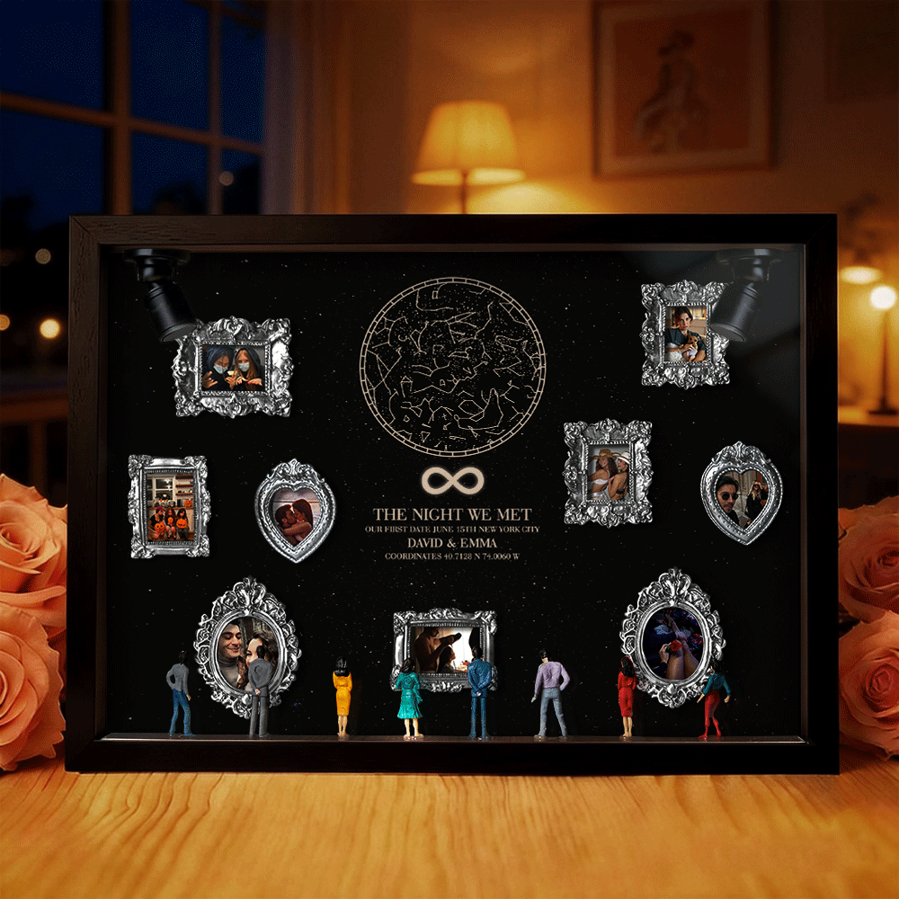 Custom Miniature Art Gallery Shadow Box for Couples Personalized Museum of Us Frame with The Night We Met Star Map Romantic Valentine's Day Gift -  NameNecklaceUK