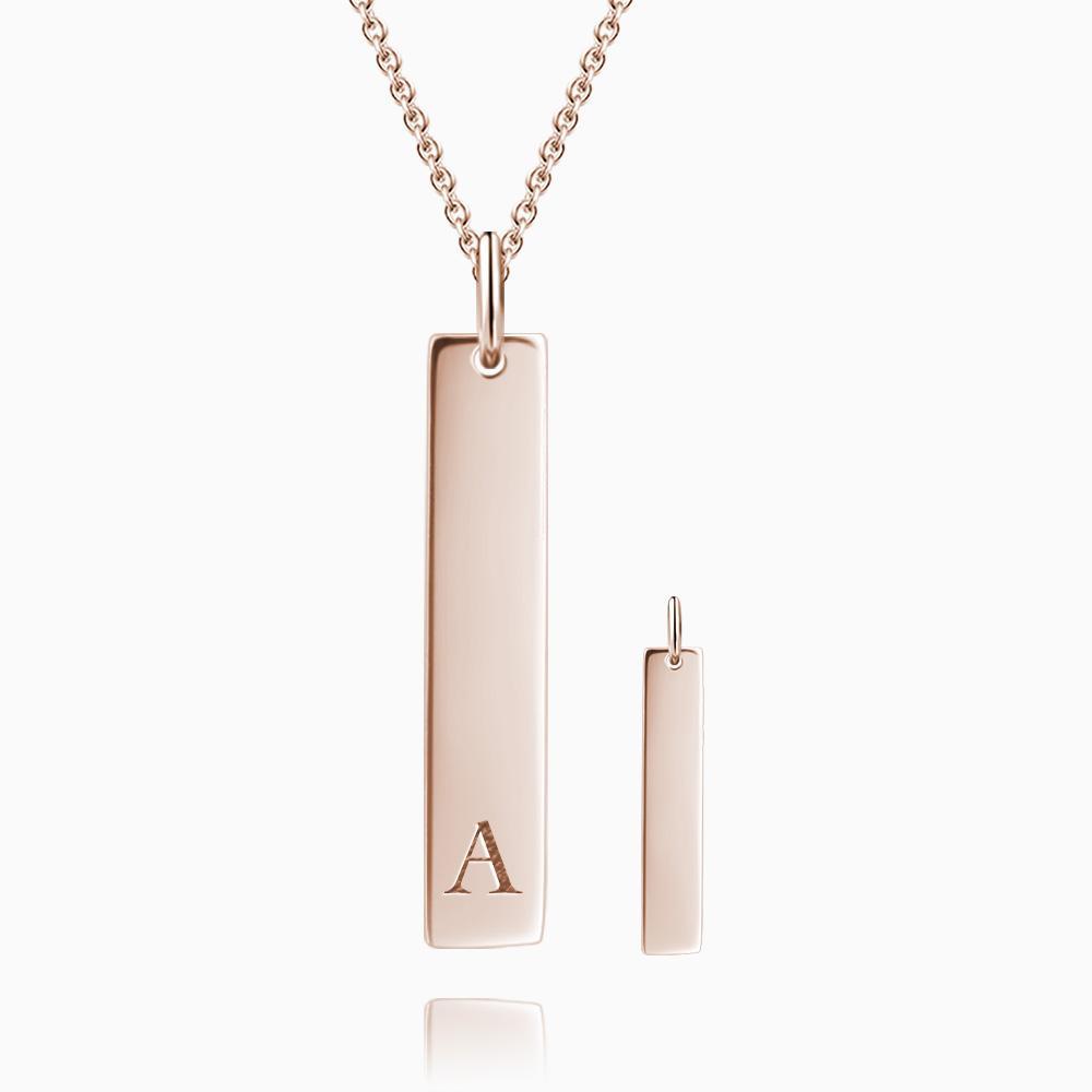 Vertical Initial Bar Necklace With Engraving Rose Gold Plated Silver