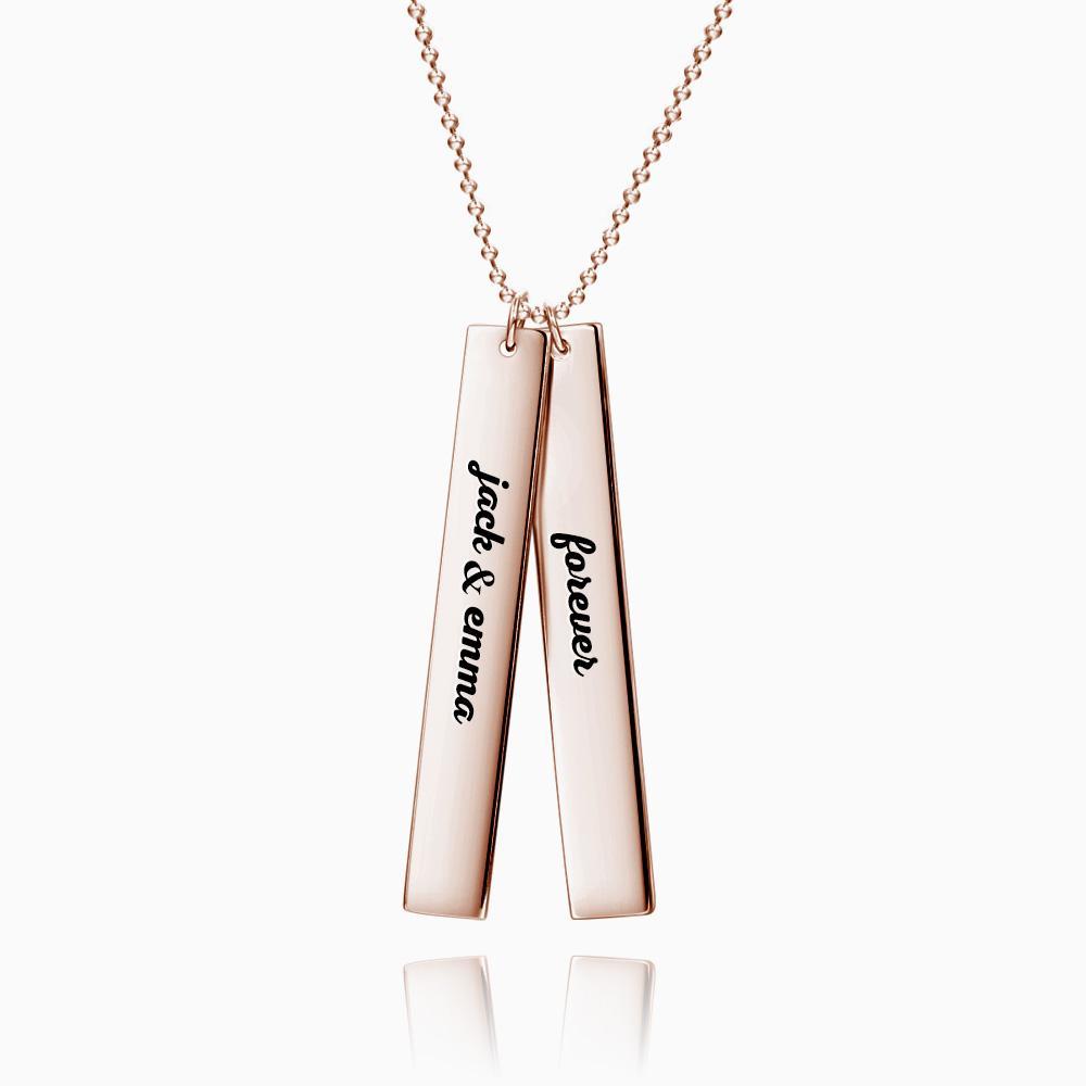 Vertical Two Bar Necklace With Engraving Rose Gold Plated Silver