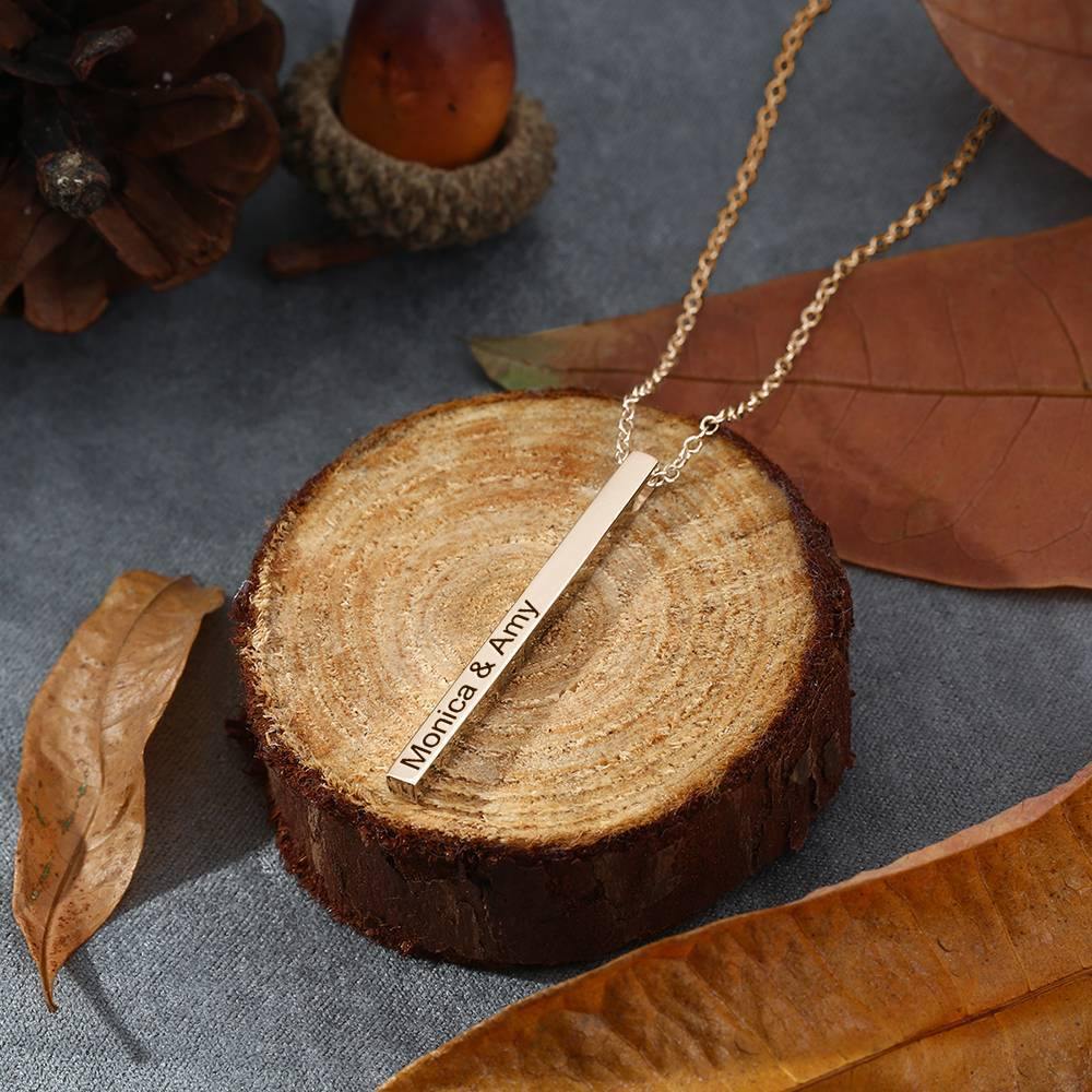 3D Engraved Vertical Bar Necklace Rose Gold Plated Silver - yournamenecklaceuk