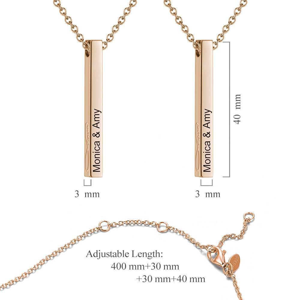 3D Engraved Vertical Bar Necklace Rose Gold Plated Silver - yournamenecklaceuk