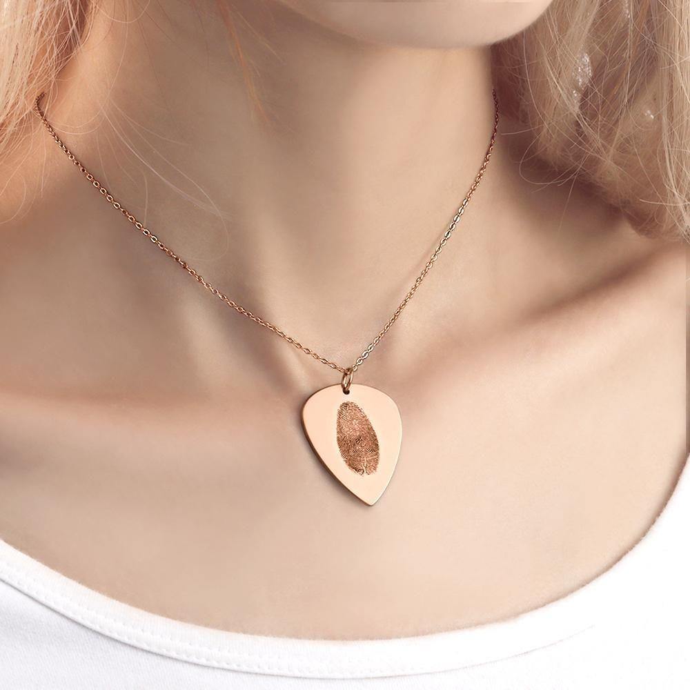 Actual Fingerprint Necklace Guitar Pick Necklace Memorial Gift for Him Rose Gold Plated - yournamencklaceuk