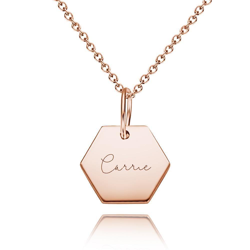 Custom Engraved Hexagon Necklace Tag Necklace Silver - yournamenecklaceuk