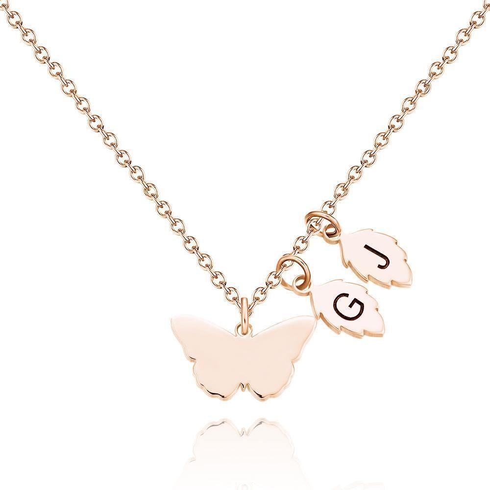 Engraved Necklace with Butterfly and Leaves Memorial Gifts for Her Silver - yournamenecklaceuk
