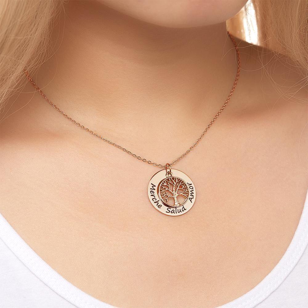 Engraved Necklace Name Necklace Mothers Meaningful Gifts Family Tree Necklace Rose Gold Plated Silver - yournamenecklaceuk