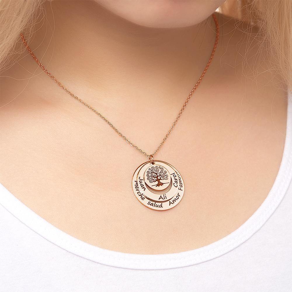 Engraved Necklace Name Necklace Memorial Gifts for Mom Family Tree Necklace Rose Gold Plated Silver - yournamenecklaceuk
