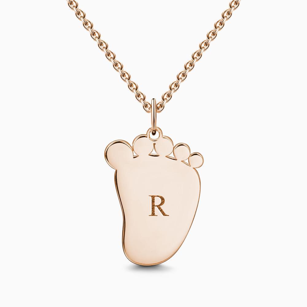 Baby Foot Initial Necklace With Engraving Rose Gold Plated Silver