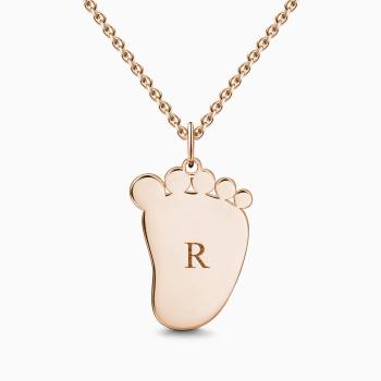 Baby Foot Initial Necklace With Engraving Rose Gold Plated Silver