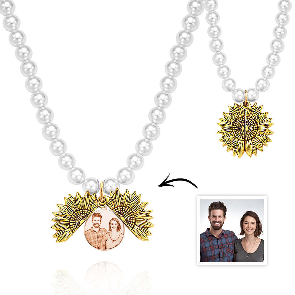 Custom Photo Necklace Vintage Flower Pearl Love Gift - yournamenecklaceuk