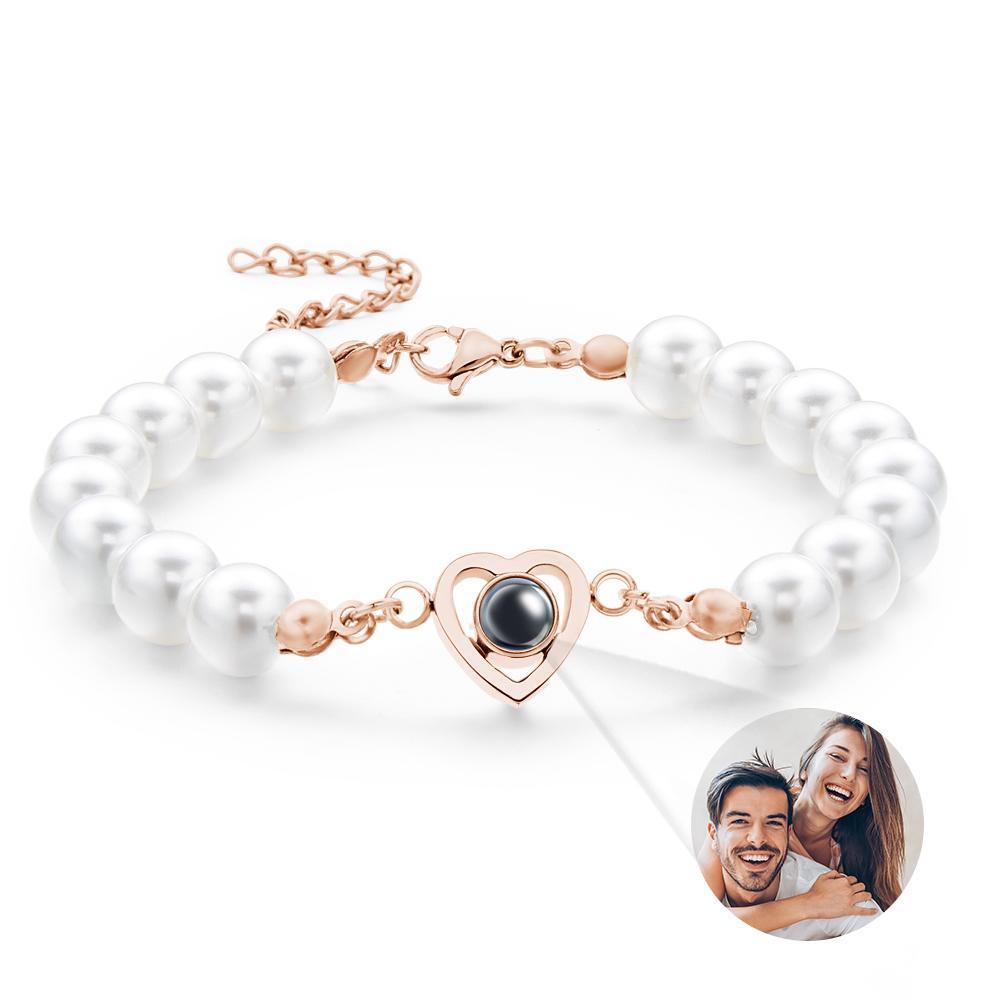 Custom Projection Bracelet Heart Pearl Gift for Her - yournamenecklaceuk