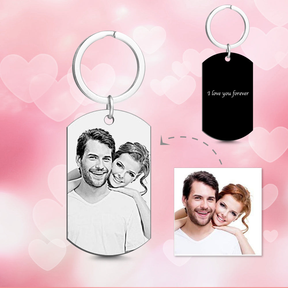 Personalized Engraved Photo Dog Tag Keychain Valentine's Day Gift