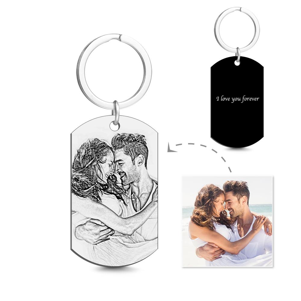 Personalized Engraved Photo Dog Tag Keychain Valentine's Day Gift