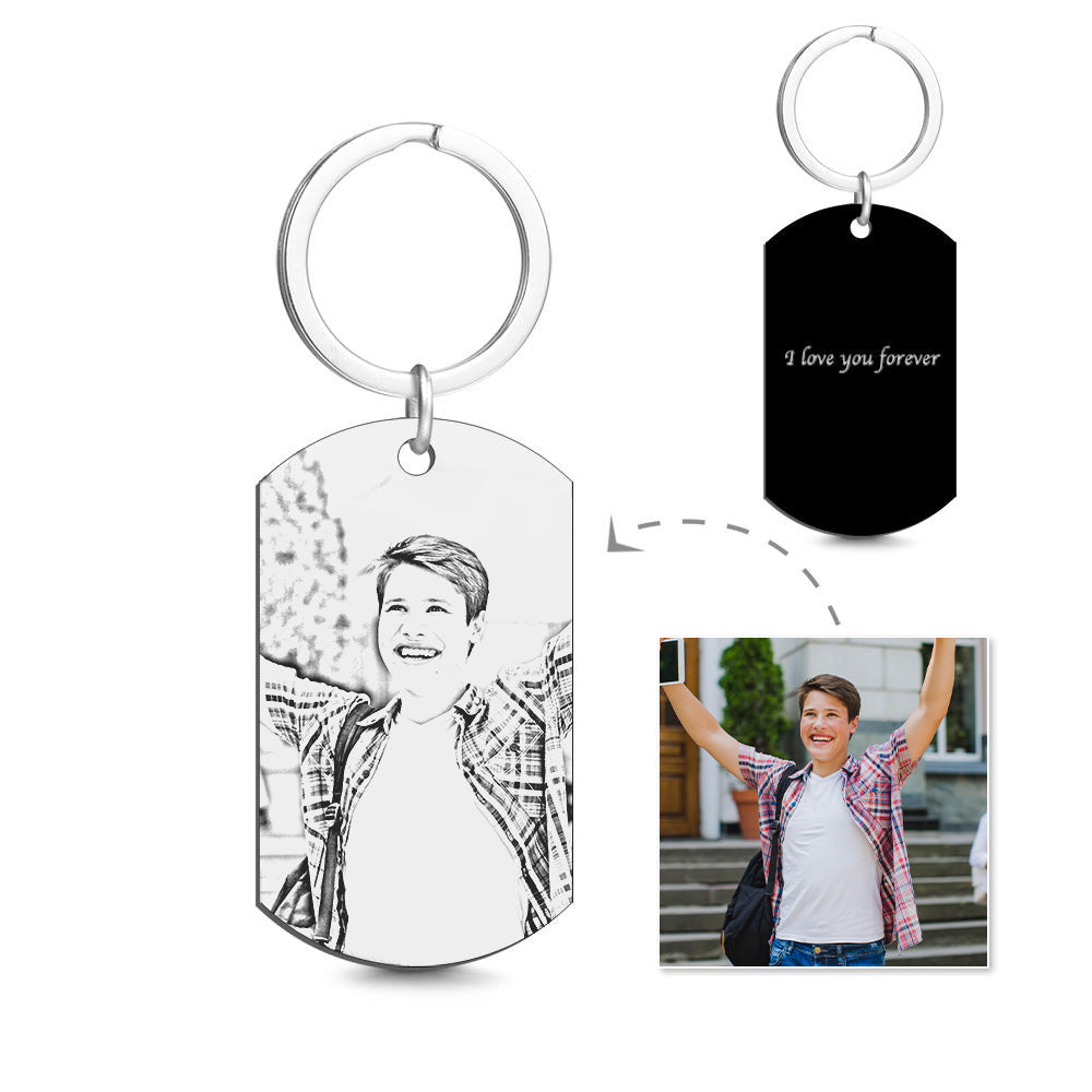Personalized Engraved Photo Dog Tag Keychain Back To School Gift